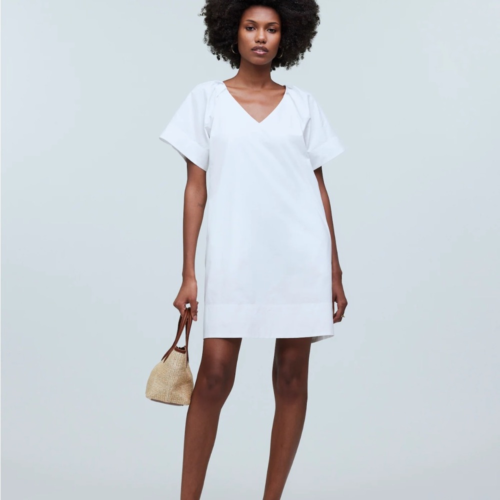 White V-Neck Mini ShirtDress